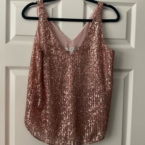 Rose Gold Sequin Scoop Neck Loft Tank